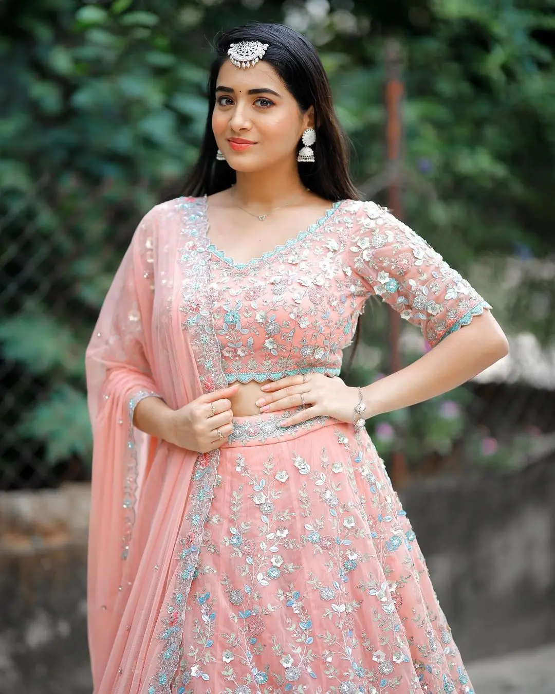 Telugu Girl Rashi Singh Stills in Pink Lehenga Choli